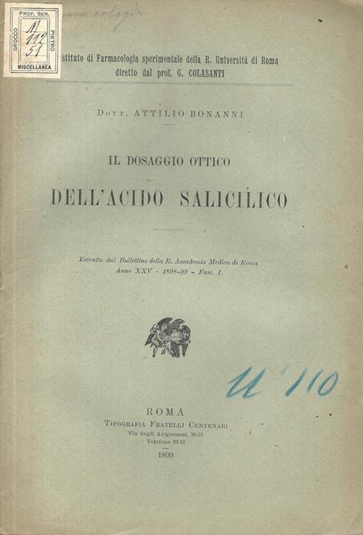 Il dosaggio ottico dell'acido salicilico - Attilio Bonanni - copertina
