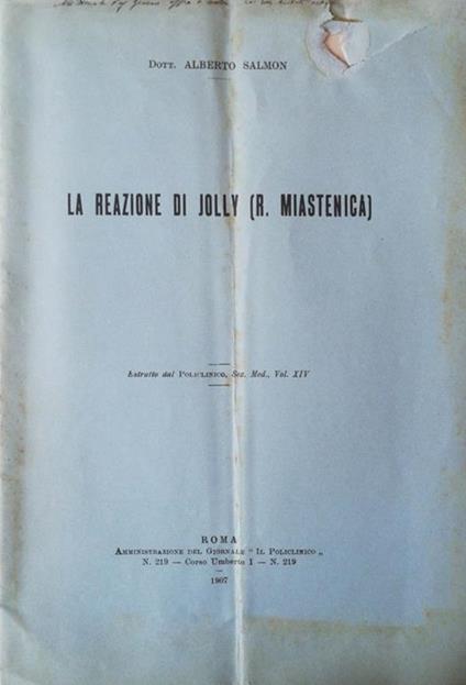 La reazione di Jolly (R. Miastenica) - Alberto Salmon - copertina