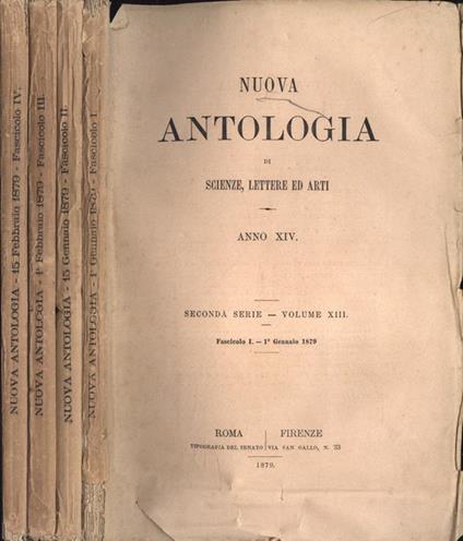 Nuova antologia di scienze lettere ed arti Anno XIV Fasc. I - II - III - IV - copertina