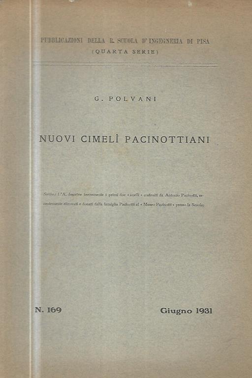 Nuovi cimeli pacinottiani - G. Polvani - copertina