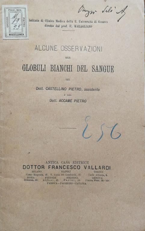 Alcune osservazioni sui globuli del sangue - Pietro Castellino - copertina