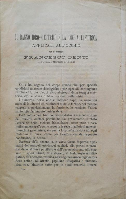 Il bagno idro-elettrico e la doccia elettrica applicati all'occhio - Francesco Denti - copertina