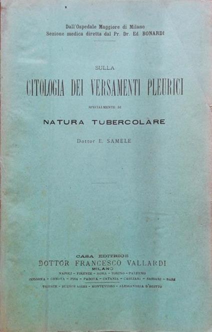 Sulla citologia dei versamenti pleurici specialmente di natura tubercolare - E. Samele - copertina