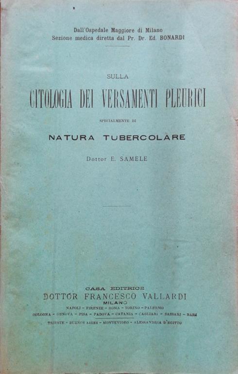 Sulla citologia dei versamenti pleurici specialmente di natura tubercolare - E. Samele - copertina