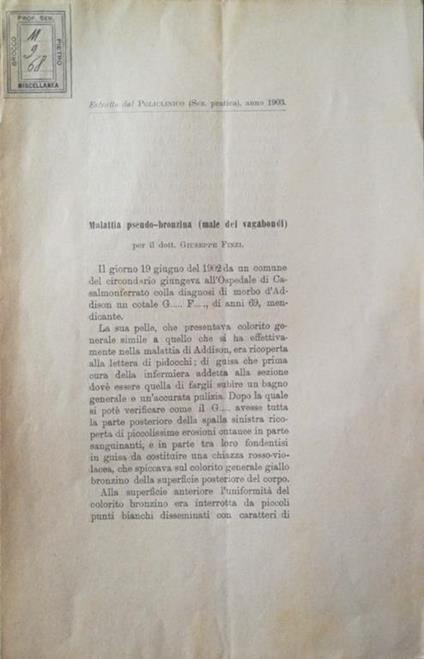 Malattia pseudo-bronzina (male dei vagabondi) - Giuseppe Finzi - copertina