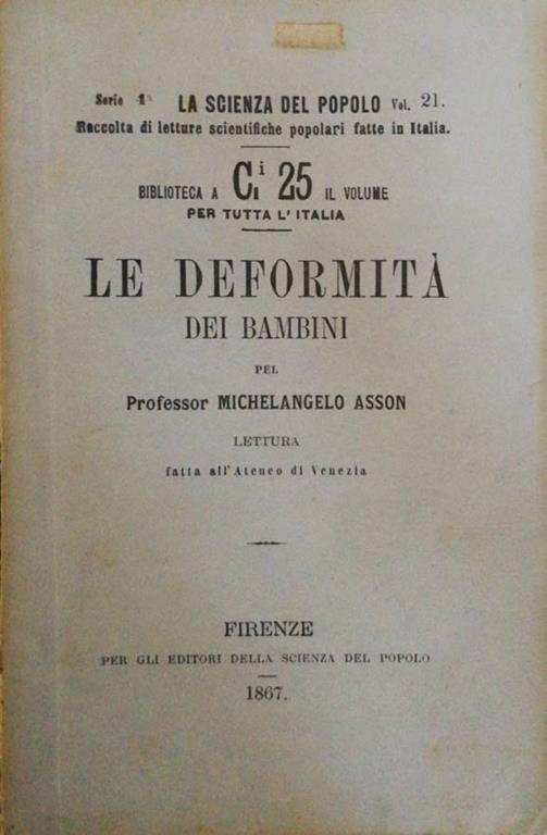 Le deformità dei bambini. Lettura fatta all'Ateneo di Venezia - copertina