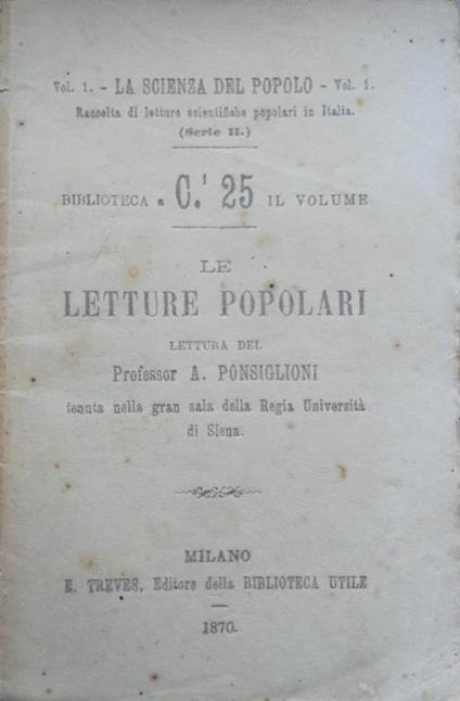 Le letture popolari. Lettura tenuta nella Gran sala della Regia Università di Siena - copertina