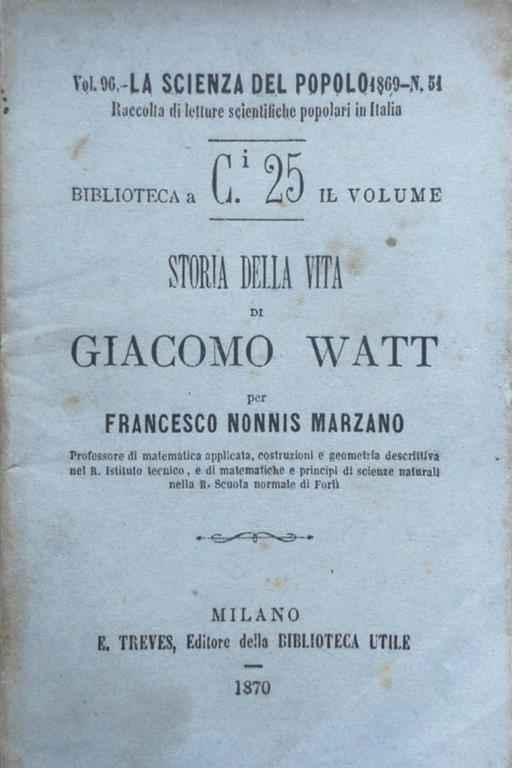 Storia della vita di Giacomo Watt - copertina