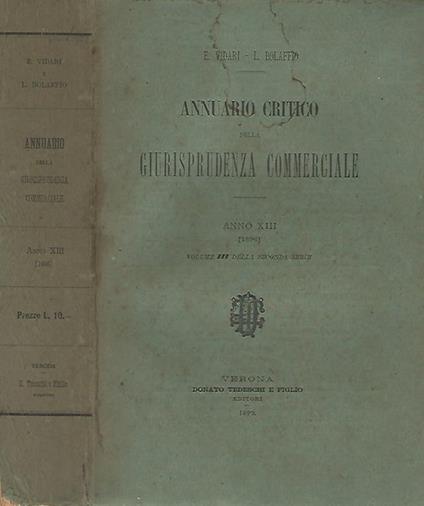 Annuario Critico della Giurisprudenza Commerciale Anno XIII 1896 vol. III della seconda serie - E. Vidari - copertina