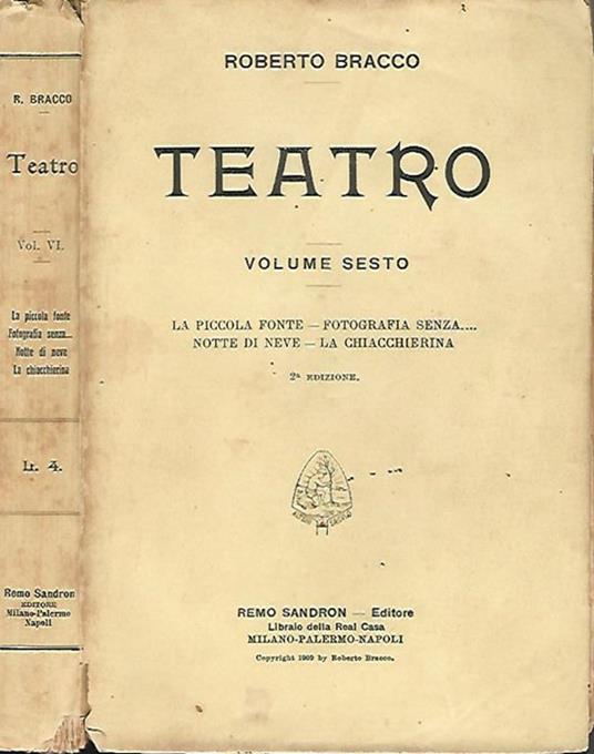 Teatro vol. VI.. La piccola fonte - Fotografia senza… - Notte di neve - La chiacchierina - Roberto Bracco - copertina