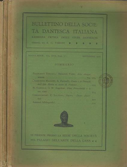 Bullettino della Società Dantesca Italiana: rassegna critica degli studi danteschi. Anno 1910. Nuova Serie - Vol. XVII. Fasc. 2-3-4 - copertina