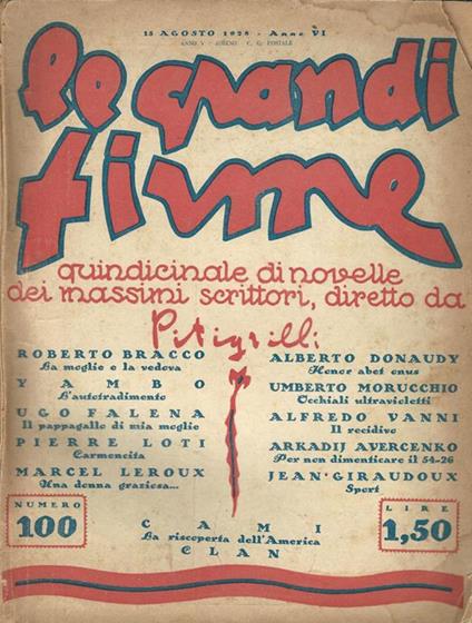 Le Grandi Firme. Quindicinale di novelle dei massimi scrittori. 15 agosto 1925 - Anno VI - copertina