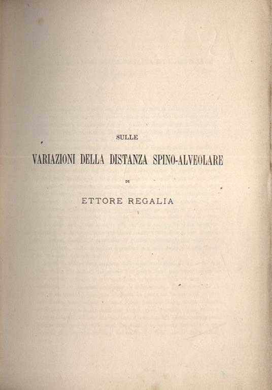 Sulle variazioni della distanza spino - alveolare - Ettore Regalia - copertina