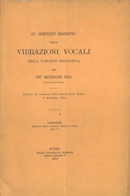 Sul significato diagnostico delle vibrazioni vocali nella pleurite essudativa - Massimiliano Krell - copertina