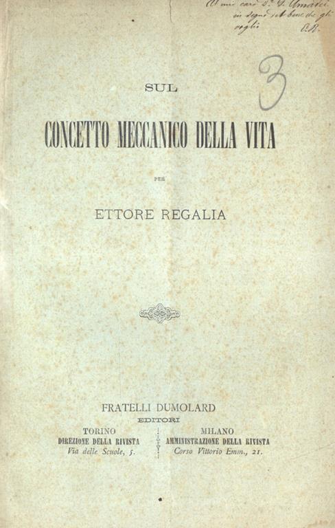 Sul concetto meccanico della vita - Ettore Regalia - copertina