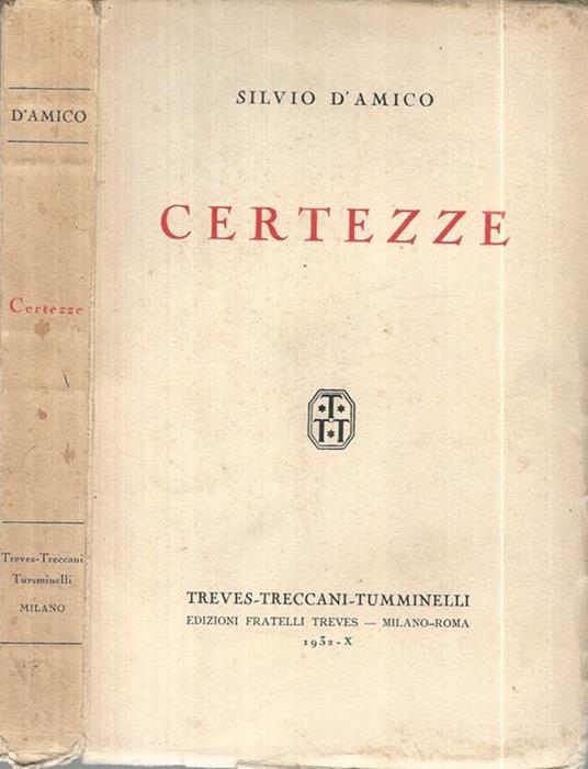 Certezze - Silvio D'Amico - copertina