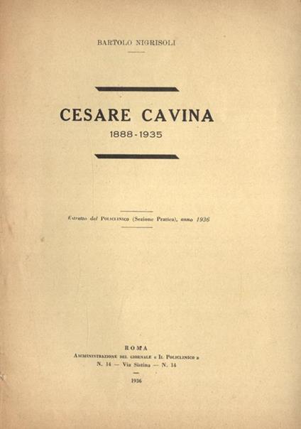 Cesare Cavina. 1888 - 1935 - Bartolo Nigrisoli - copertina