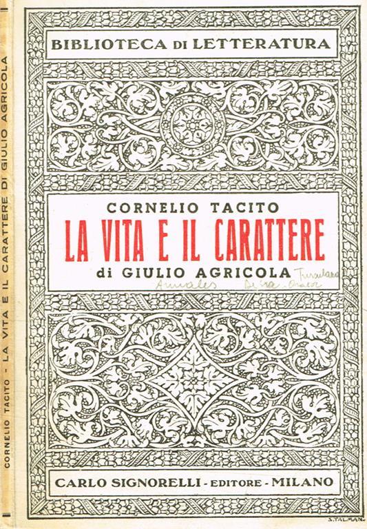 La vita e il carattere di Giulio Agricola - P. Cornelio Tacito - copertina