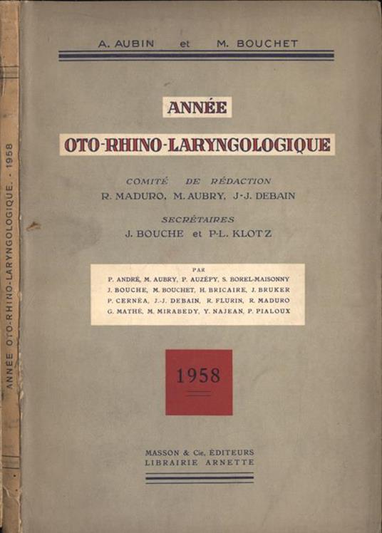 Annèe oto - rhino - laryngologique 1958 - A. Aubin - copertina