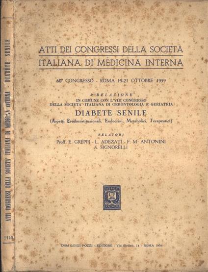 Atti dei congressi della Società Italiana di medicina Interna. Diabete senile - copertina