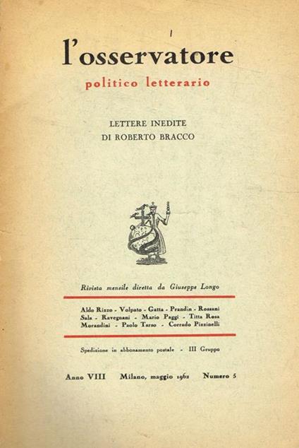 L' osservatore politico letterario. Rivista mensile anno VIII n.5. Lettere inedite di Roberto Bracco - copertina