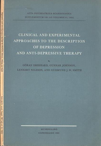 Clinical and experimental approaches to the description of depressio and anti - depressive therapy - copertina