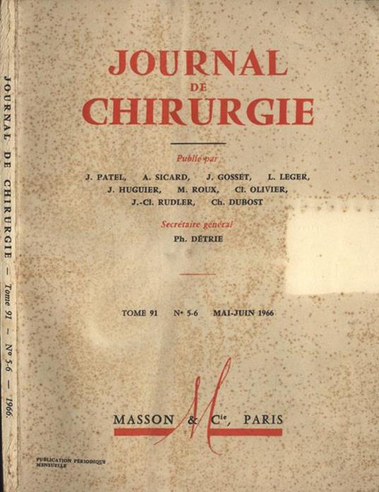 Journal de chirurgie Tome 91 n. 5 - 6 - copertina