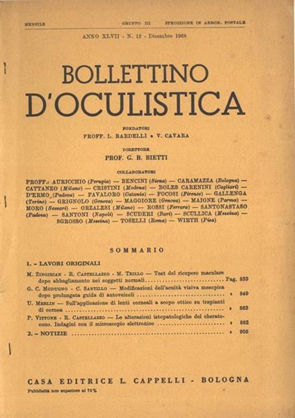 Bollettino d' oculistica Anno XLVII n. 12 - Libro Usato - Cappelli - | IBS