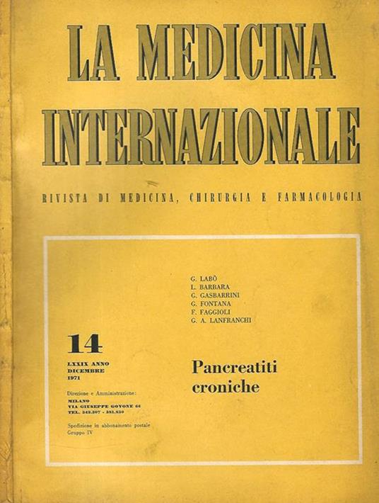 La medicina Internazionale anno LXXIX - 1971. Rivista di medicina, chirurgia e farmacologia - copertina