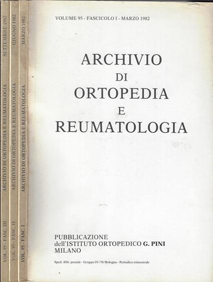 Archivio di ortopedia e reumatologia Volume 95 – fascicolo I, II, III – Anno 1982 - A. Stanga - copertina
