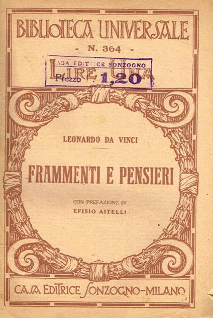 Frammenti e pensieri - Leonardo da Vinci - copertina