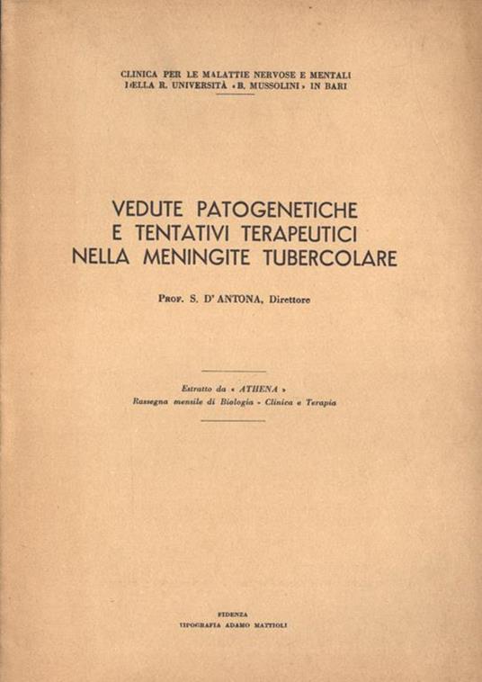 Vedute patogenetiche e tentativi terapeutici nella meningite tubercolare - copertina