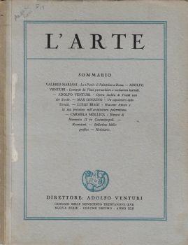 L' arte anno 1939 Vol X fascicolo I. Rivista di storia dell'arte medioevale e moderna - Adolfo Venturi - copertina