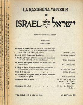 La rassegna mensile di Israel. N.2, 6, 11, 12. Anno 1961 terza serie - Dante Lattes - copertina