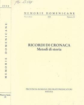 Ricordi di cronaca. Metodi di storia - copertina