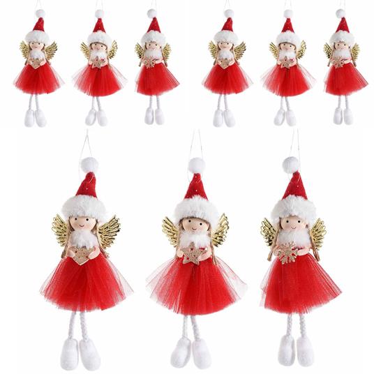 Angeli di Natale con Abito Rosso Decorazioni per Albero, Casa, Vetrine Set da 9 Idea Regalo