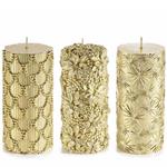 Candele Natalizie Cilindriche Color Oro Decorazione per la Casa Idea Regalo 3 Pz