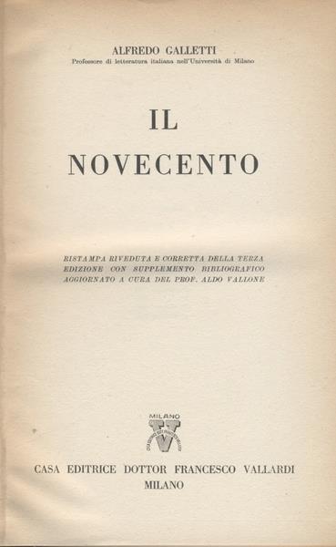 Storia Letteraria D'Italia. Il Novecento - Emilio De Marchi - copertina