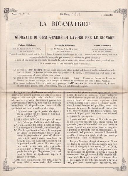 La ricamatrice. Giornale di ogni genere di lavoro (.). 15 Marzo 1851 -  Libro Usato - Guglielmini - | IBS