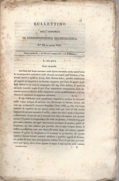 Bullettino Dell'Instituto Di Corrispondenza Archeologica 1839 - copertina