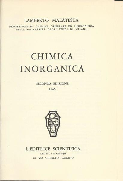 Chimica Inorganica - Lamberto Malatesta - copertina