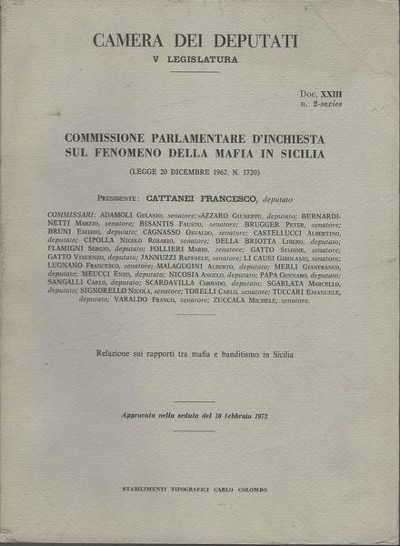 Commissione Parlamentare D'Inchiesta Sul Fenomeno Della Mafia In Sicilia. Xxiii - copertina