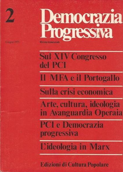 Democrazia Progressiva. Rivista Trimestrale. Giugno 1975 N. 2 - copertina