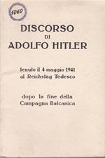 Discorso di Adolfo Hitler tenuto il 4 maggio 1941 al Reichstag Tedesco