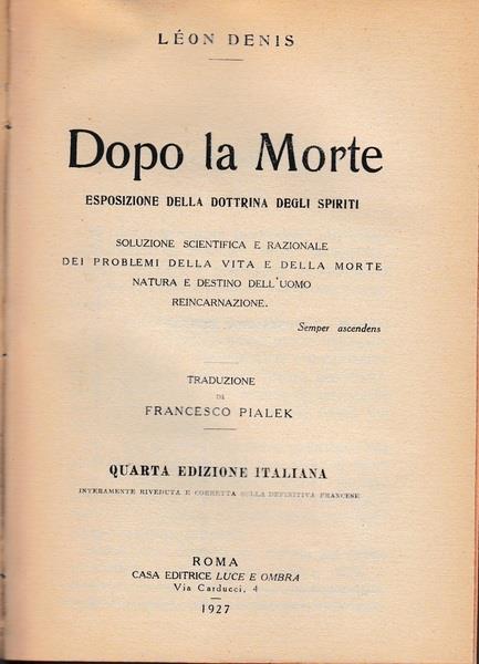 Dopo la morte. Esposizione della dottrina degli spiriti - Léon Denis - copertina