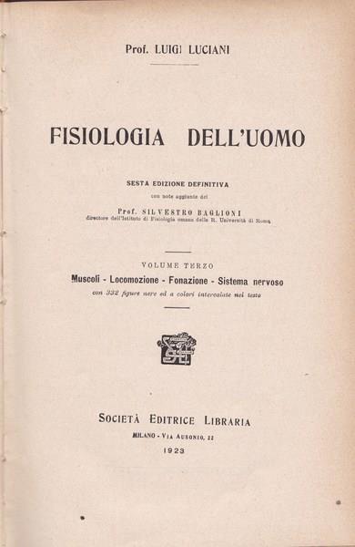 Fisiologia dell'uomo. III - Luigi Luciani - copertina