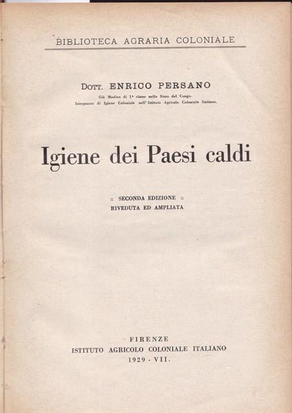 Igiene dei Paesi Caldi - Enrico Persano - copertina