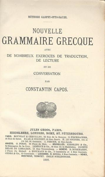 Nouvelle Grammaire Grecque - Constantin Capos - copertina