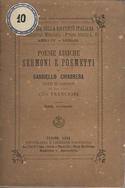 Poesie Liriche Sermoni E Poemetti - Gabriello Chiabrera - copertina