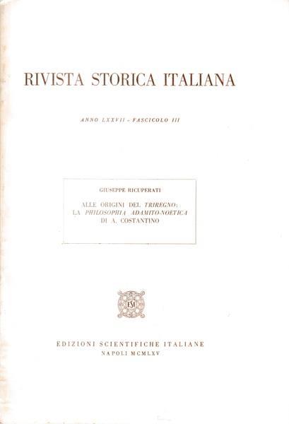 Rivista storica italiana. Anno LXXVII Fasc. III Estratto - Giuseppe Recuperati - copertina